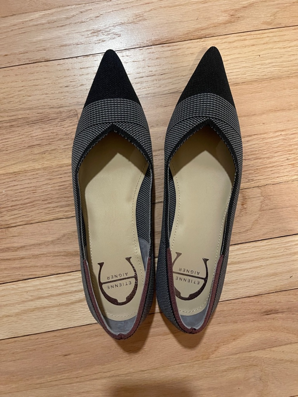 Black shoes - Etienne Aigner Black, Gray and Brown Pointed Knit Flats